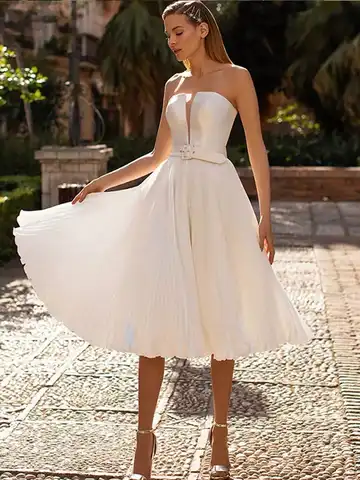 Short Wedding Dress 2021 Simple A Line Wedding Dress Soft Satin Short Bridal Dress Elegant Boho Wedding Gowns  Turkey Vestid