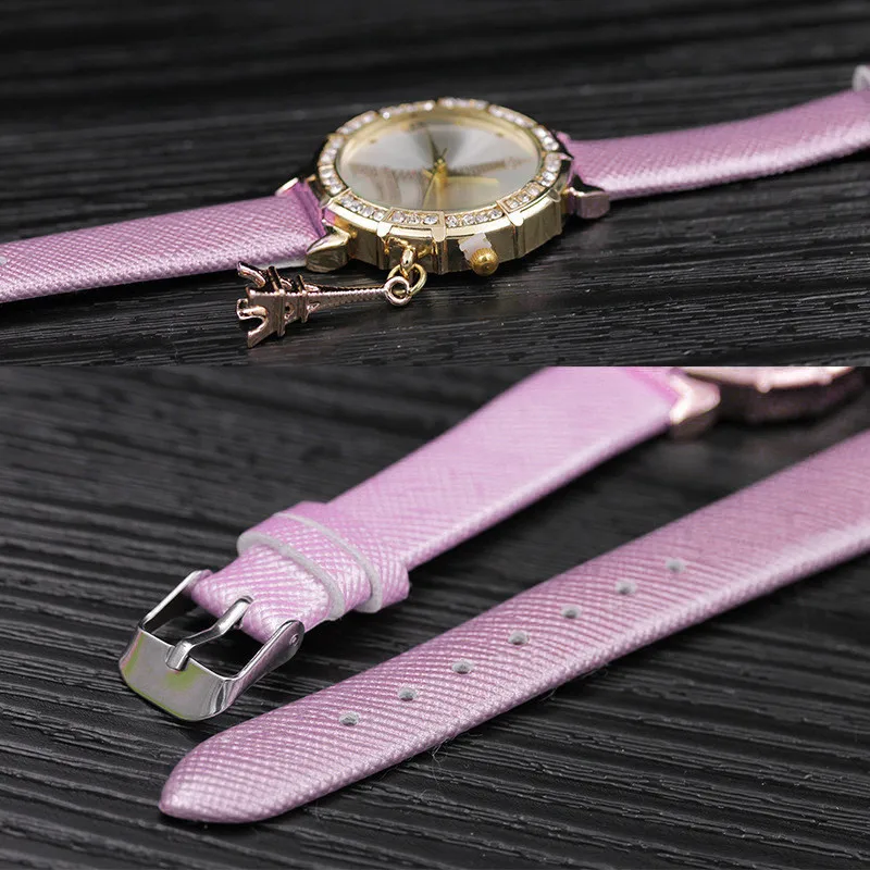 

Women Watch Luxury Fashion Geneva Women Quartz Wrist The Eiffel Tower Rhinestone Pendant Wrist Watch