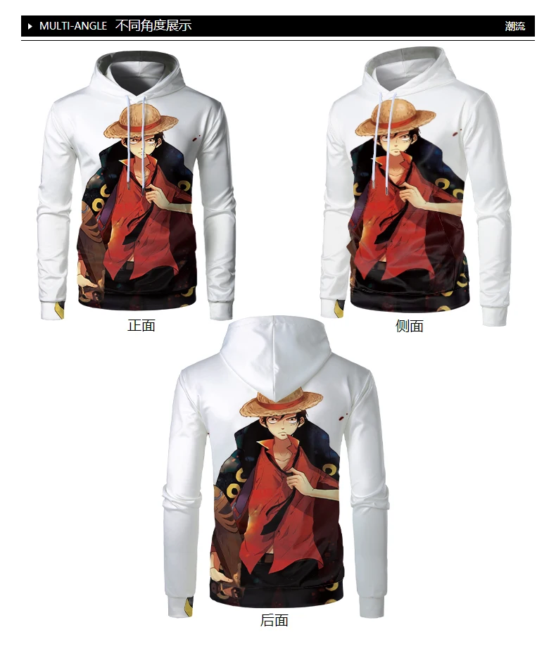 

Anime Luffy 3d printing hoodie for men of winter men's white oversized sweatshirt 3D hoodie cool personality men's clothing