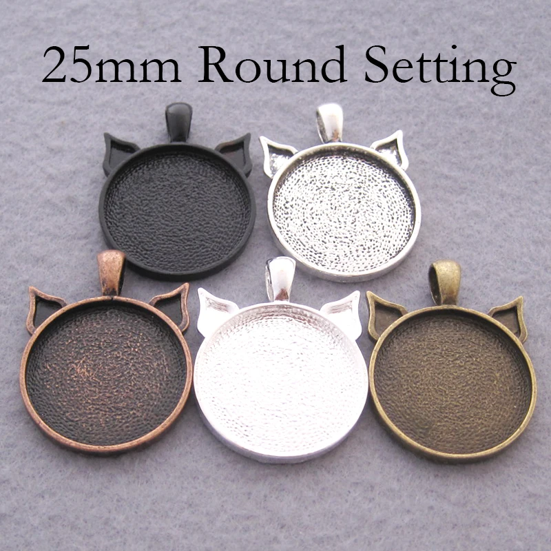 20 шт. подвеска кошачьи ушки 25 мм закрепка камеи круглые пустое ожерелье для мыши