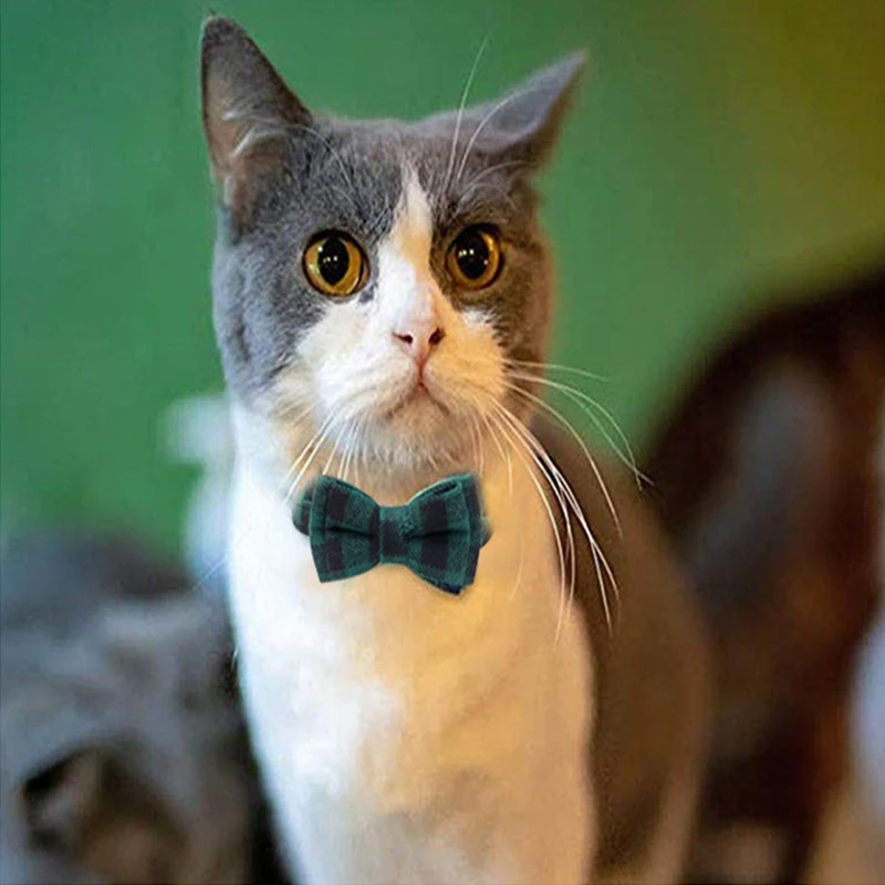 

Pet collar bell bow knot British Plaid neck collar cat with cat head safety spigot cat dog collar multi color optional