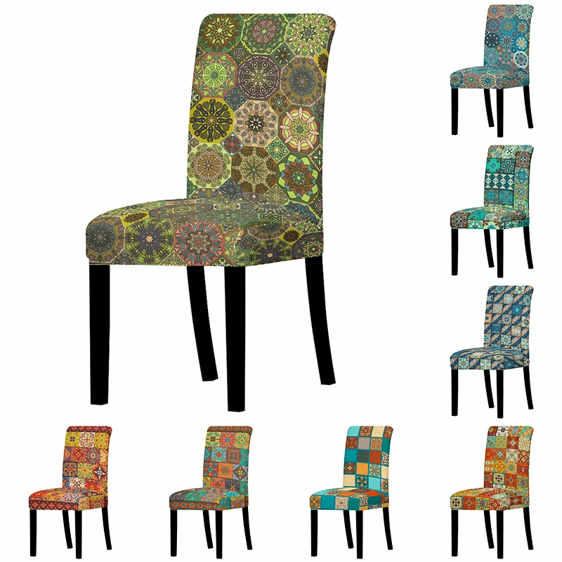 

Чехол на стул, универсальный эластичный чехол из спандекса с геометрическим рисунком, в богемном стиле, не скользит, для столовой