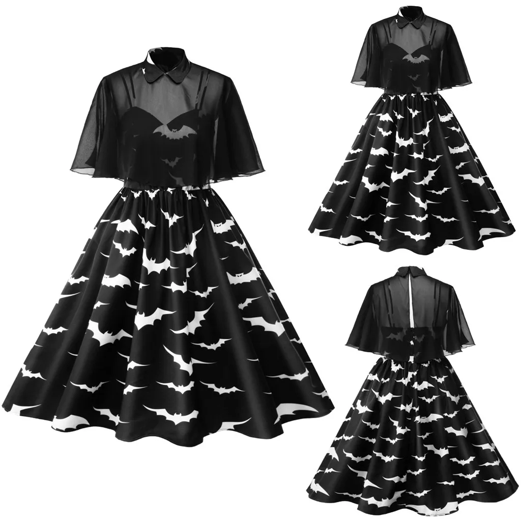 JAYCOSIN платье для Хэллоуина размера плюс с принтом летучей мыши женские вечерние