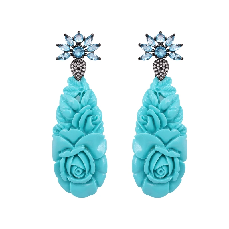 Newranos хрустальные висячие серьги с резьбой в виде цветка кубическим цирконием