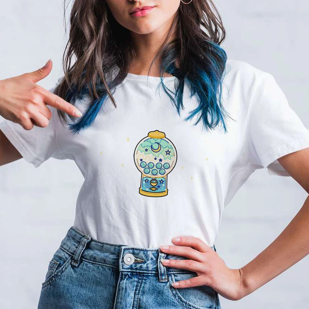 

Magic Little bottle Print Cartoon T Shirts Women's Short Sleeve White Loose Fashion Clothes Pop Shirt Femme Cartoon Hip Hop