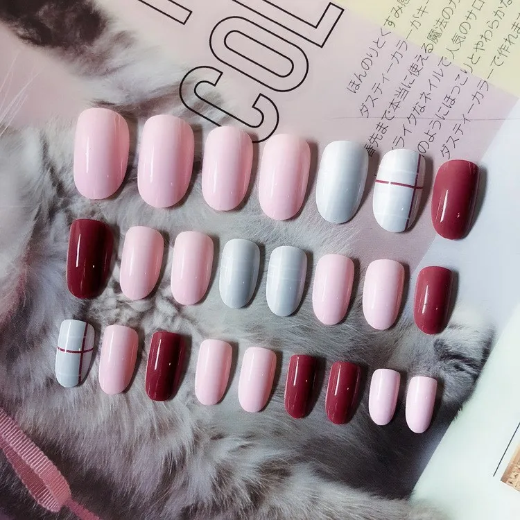 Новинка, 24 штуки, синяя, стильная, блестящая, 3D, модная, сделай сам, пластиковая, художественная, короткая, поддельная наклейка false, Типсы для ногтей с клеевым гелем [N3061]
