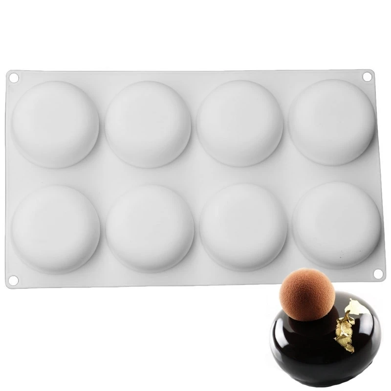 

Silicone 8 Cavity Round Shape Cake Mold For Baking Dessert Ice-Creams Mousse Chocolate Truffle Candy and Gummy Mold