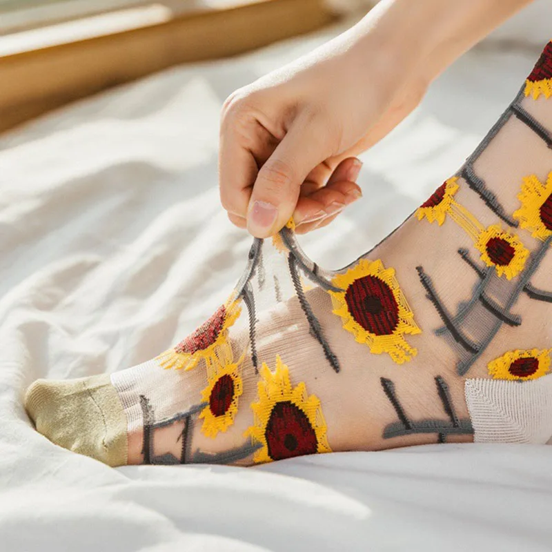 Летние новые ультратонкие носки со стразами для женщин и девочек Harajuku женские