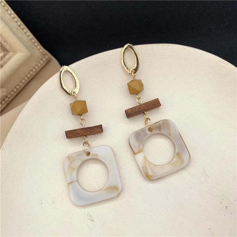Винтажные акриловые квадратные деревянные прямоугольные металлические серьги