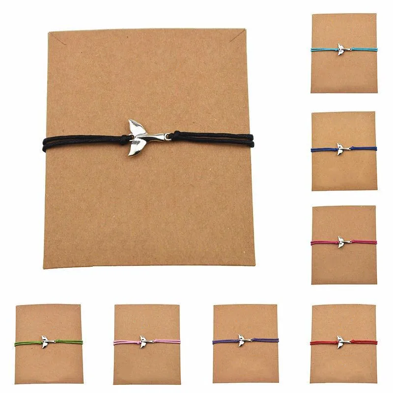 

New Cute Elegant Mermaid Tail Charm Bracelet Make a Wish Jewelry for Women Men Friends Love Card Gifts Whale Fish Tail Bracelets