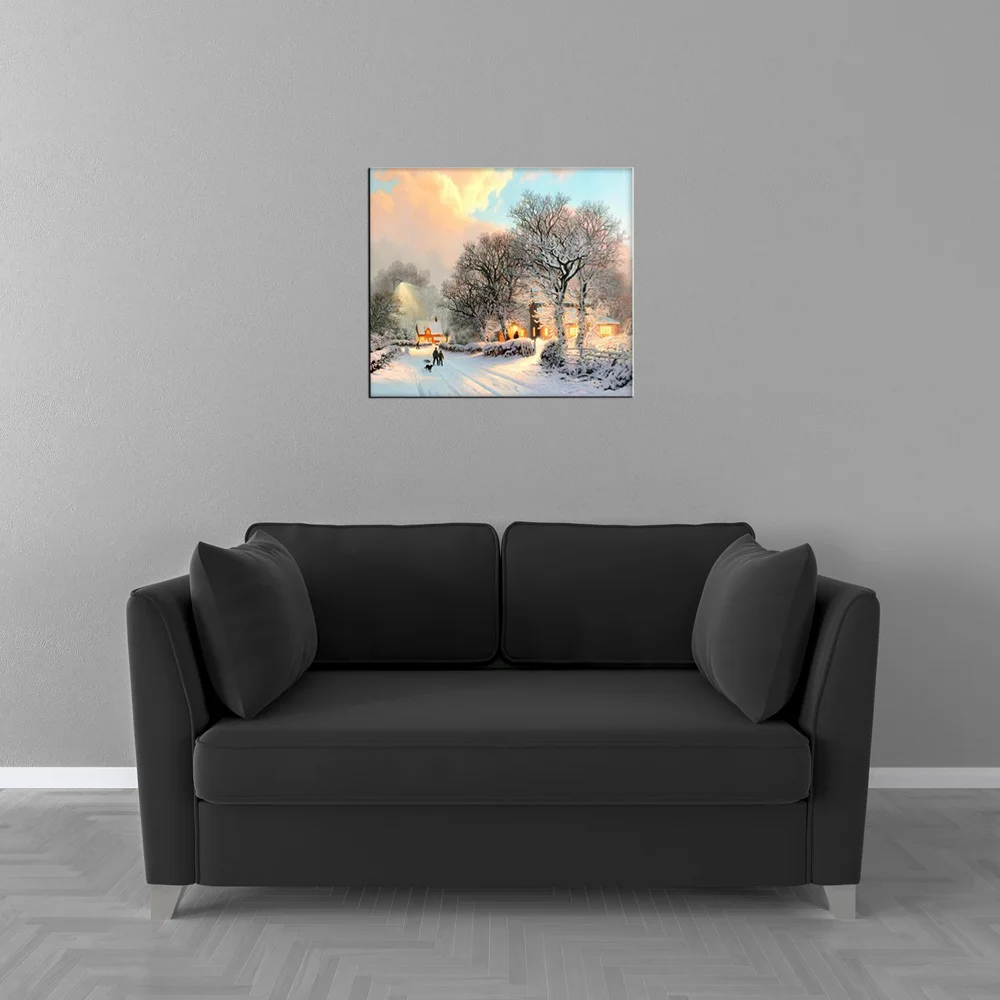 Christmas Eve Winter Wall Art Snow Landscape Artwork Giclee Print Village Posters Canvas Painting for Home Decorations Dropship | Дом и сад
