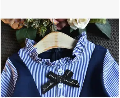 Популярное стильное платье в Корейском стиле для девочек новое полоску с