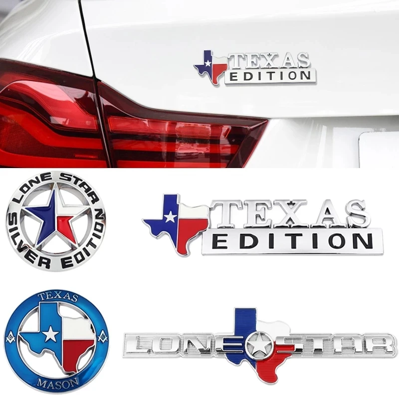 

3D Car Styling Metal Stickers and Decals TEXAS EDITION LONE STAR SILVER EDITON TEXAS MASON Logo Emblem Badge Decoration Stickers