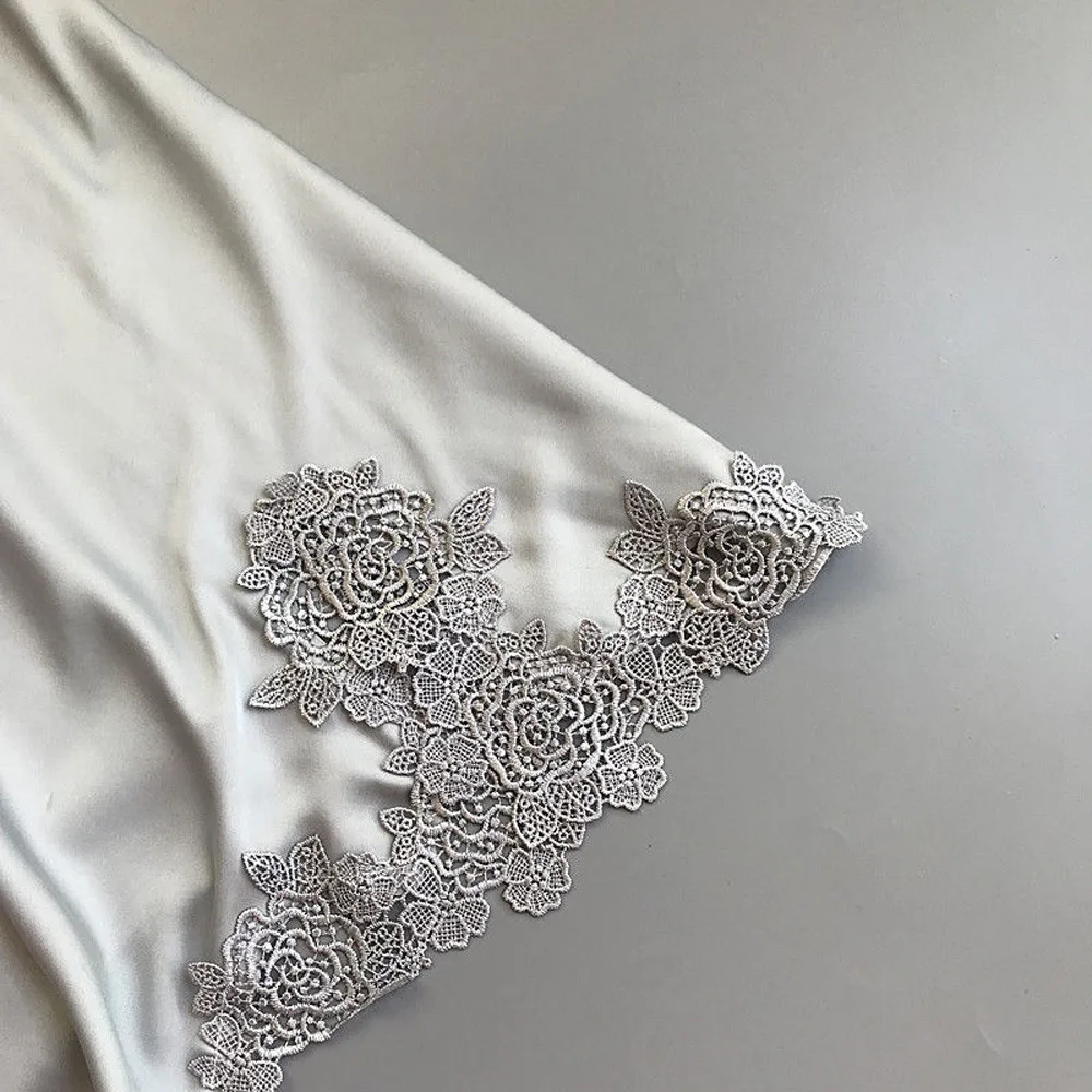 

Sexy Sleepwear Trim Floral Lace Home Clothes Nightgowns Women Lingerie Satin Nightdress Nightie Backless Sexy Nightwear