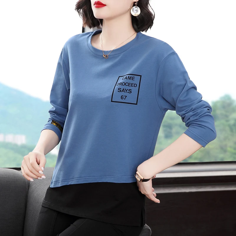 

BOBOKATEER O-Neck Cotton Women Clothes Long Sleeve Woman Tee Shirt Femme T-shirty Damskie Oversized T Shirt Camisetas Mujer Tops