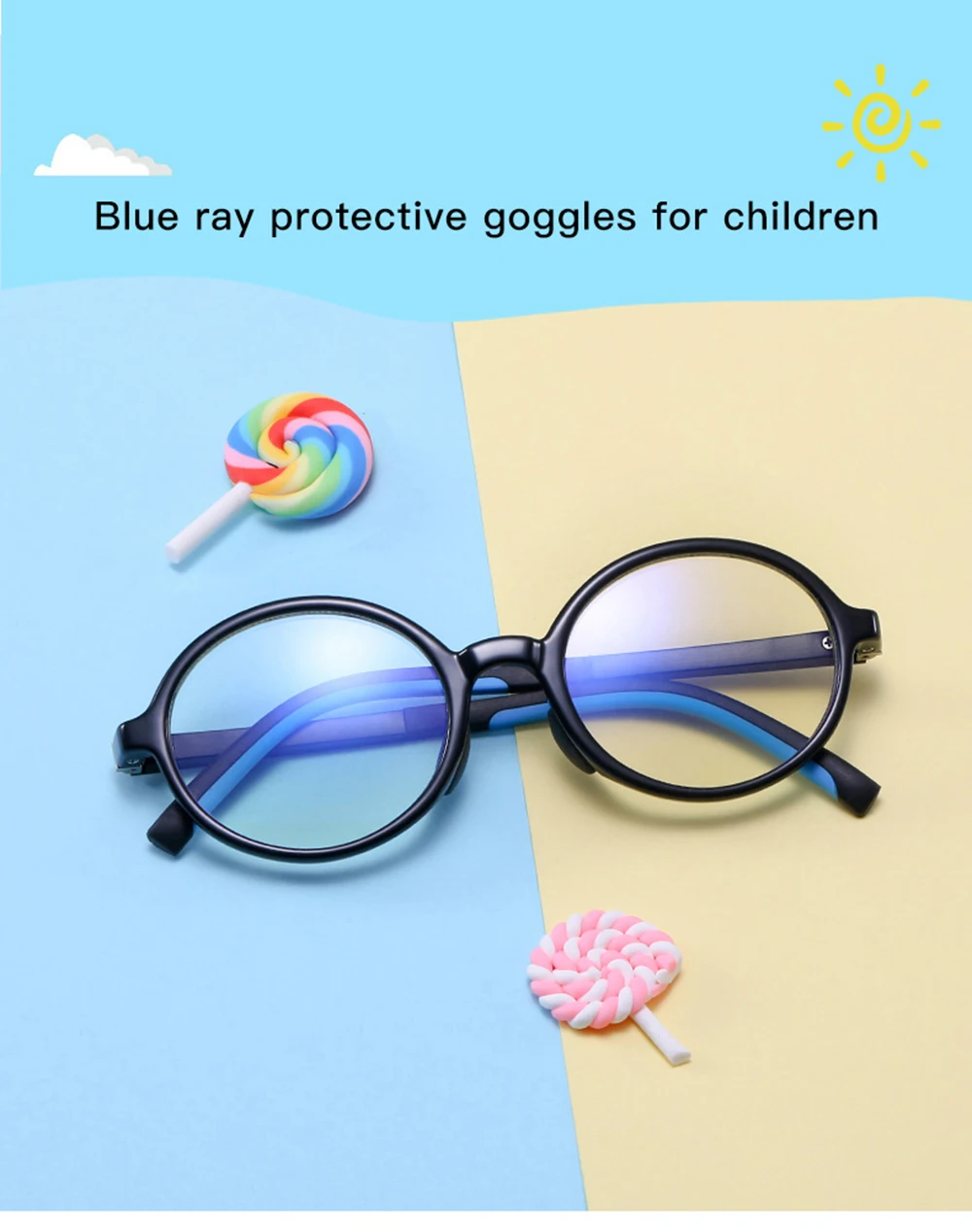 

5203 Fashion Round Frame Resin Material Children's Anti-blue Light Glasses For Boys And Girls Flat Glasses TR Light Goggles