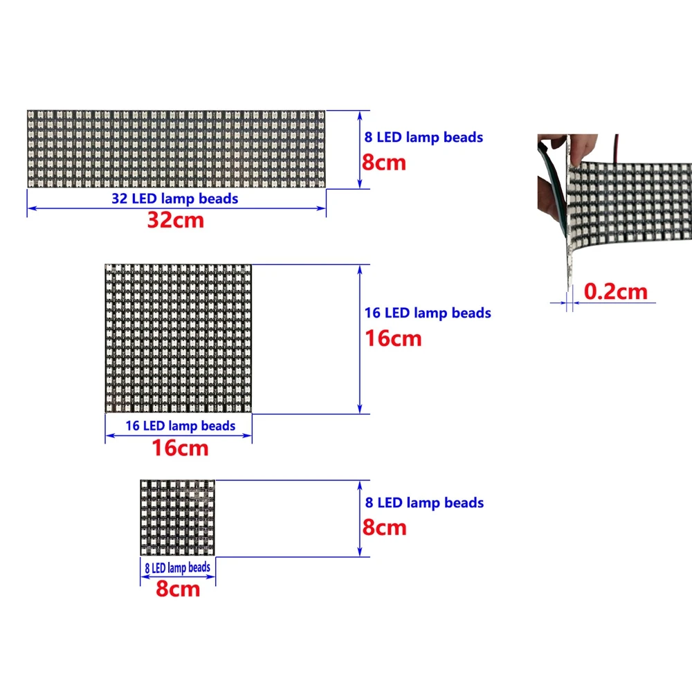 1~2PCS WS2812B 8X8 8x32 16x16 Pixel Panel Flexible Matrix Screen WS2812 IC RGB 5050 SMD Led Module Individually Addressable DC5V images - 6