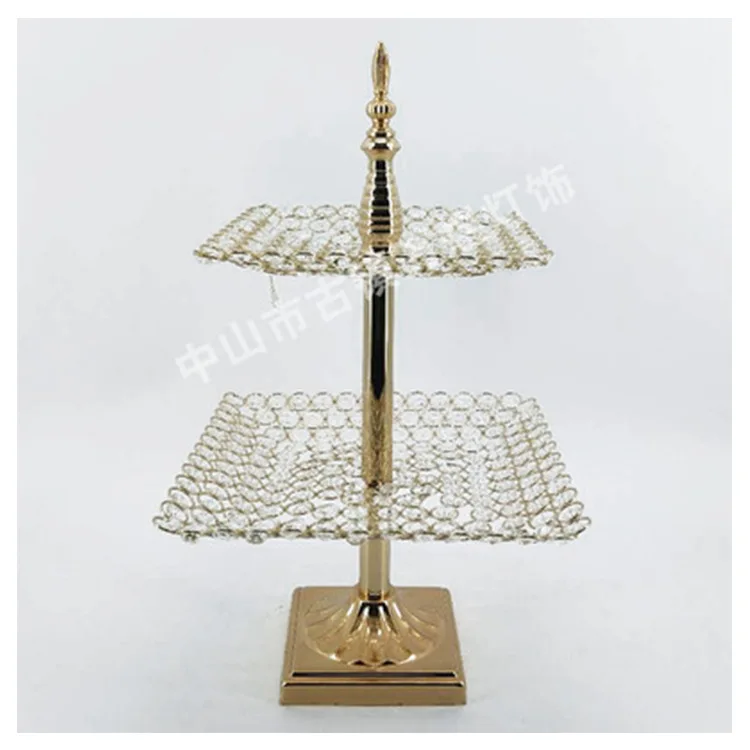 

K9 crystal square mirror tray cake stand 2 tiers cupcake fruit table home decoration