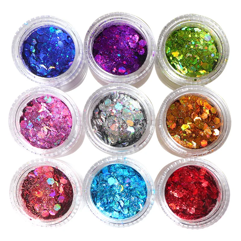 

Holographic Chunky Glitter Sequins For Nail Art Decorations Mix Laser Hexagon Shape Sparkly 3D Flakes Paillette Nail Accessories