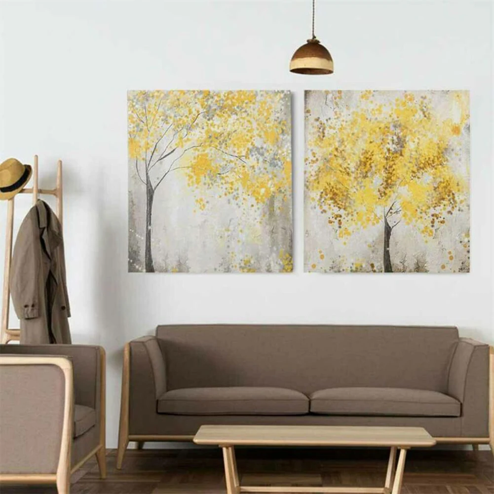 

Home Canvas Pictures Coffee shop Office 2Pcs/Set Yellow Flowers Tree Canvas