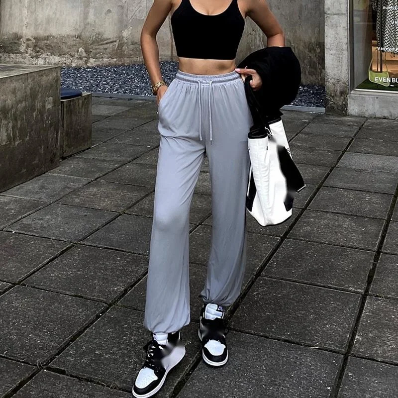 

WOMENGAGA Women's Grey Sweatpants Summer Thin Loose Casual Wide Leg Pants Trousers Hot Sexy Korean Women Pants Casual 1G7R