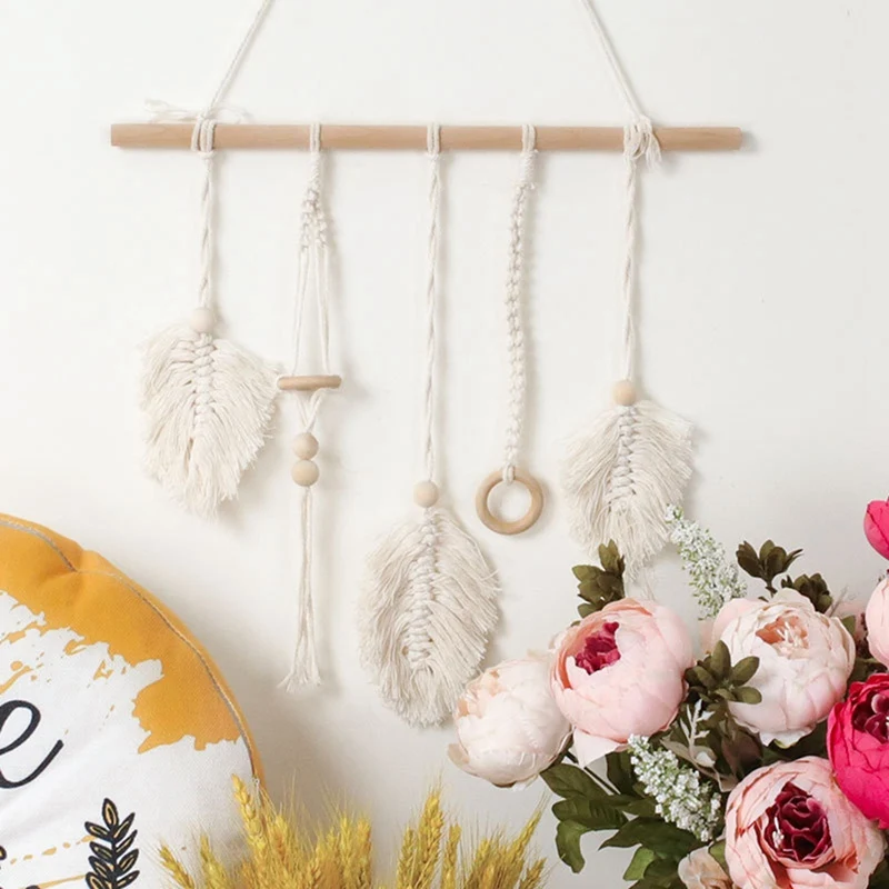 

Macrame Wall Hanging Pendant Boho Chic Woven Leaf Tassel Decorative Cotton Jewelry Apartment Decor Living Room Bedroom Deco
