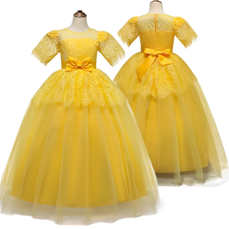 Длинное кружевное платье с цветочным узором для девочек на день рождения