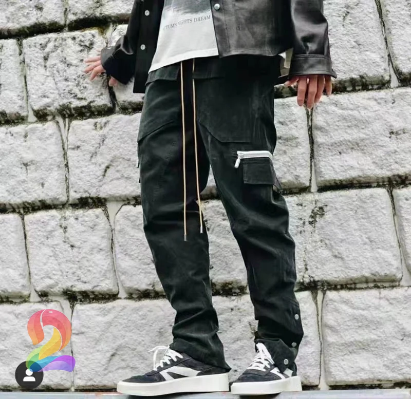 

High Street RHUDE Pants Men Women High Quality Retro Multi-pocket Zipper-breasted Drawstring Trousers Oversize RHUDE Sweatpants