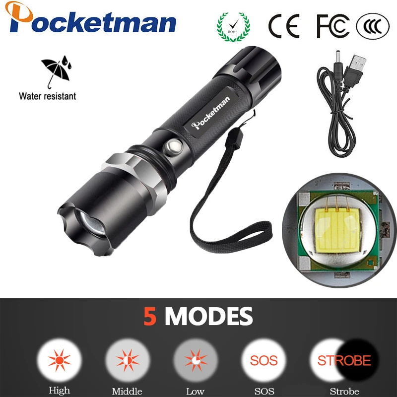 6000 Lums ультра яркий светодиодный тактический флэш светильник фонарик USB XM T6