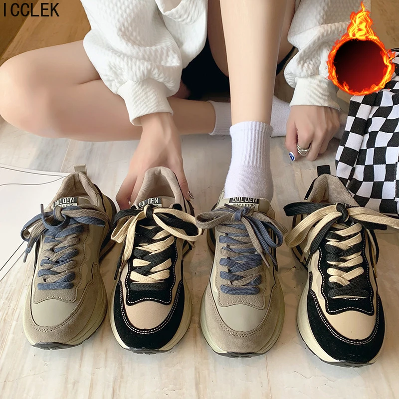 

Winter Warm Plush Women Sneakers Walking Shoes Lace Up Platform Teens Winter Sneakers Running Sport Non Slip Ladies Shoes