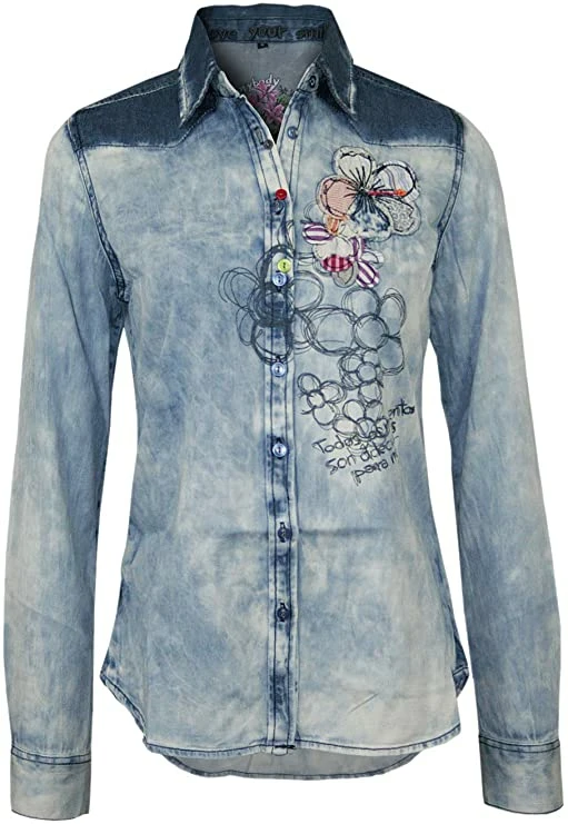 

Foreign trade tail list Ladies wear Sand wash Embroidery patch Denim shirt