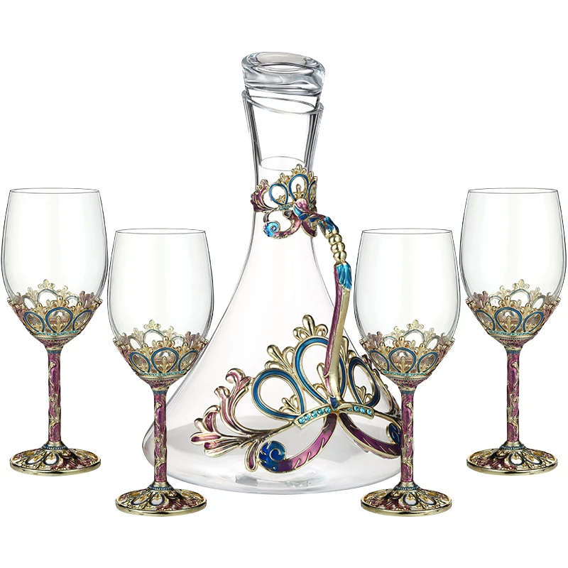 

Enamel Color Crystal Red Wine Glass Decanter Set Creative Lead-Free Glass Goblet Champagne Whiskey Cup European Drinkware