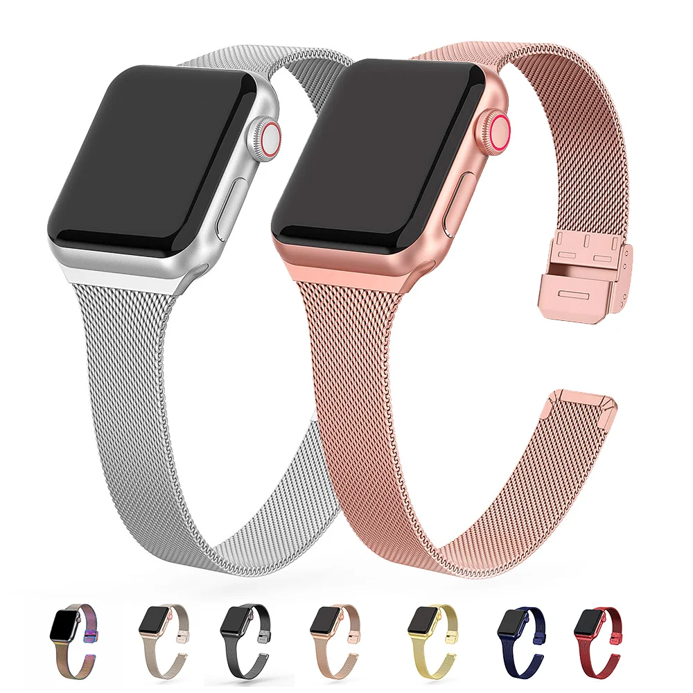 

Ремешок «Миланская петля» для Apple Watch band 44 мм 40 мм, тонкий браслет из нержавеющей стали для iWatch band 42 мм/38 мм, Apple watch series 4 3 5 SE 6