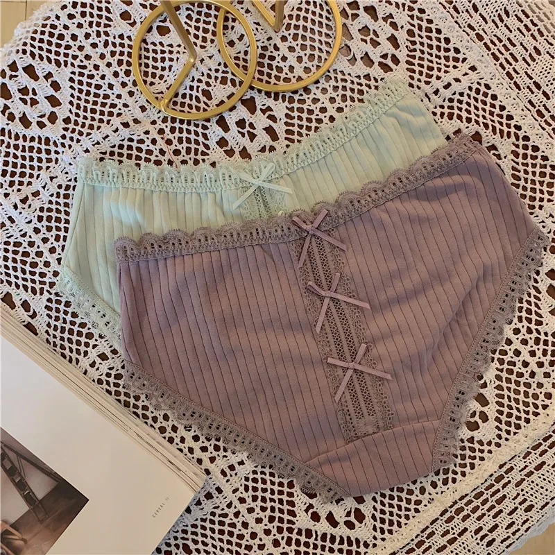 

Summer Sexy Hollow out Lace Bow Briefs Low Waist Girl Comfortable Underwear Student Hip-Wrapped Pants Underpants