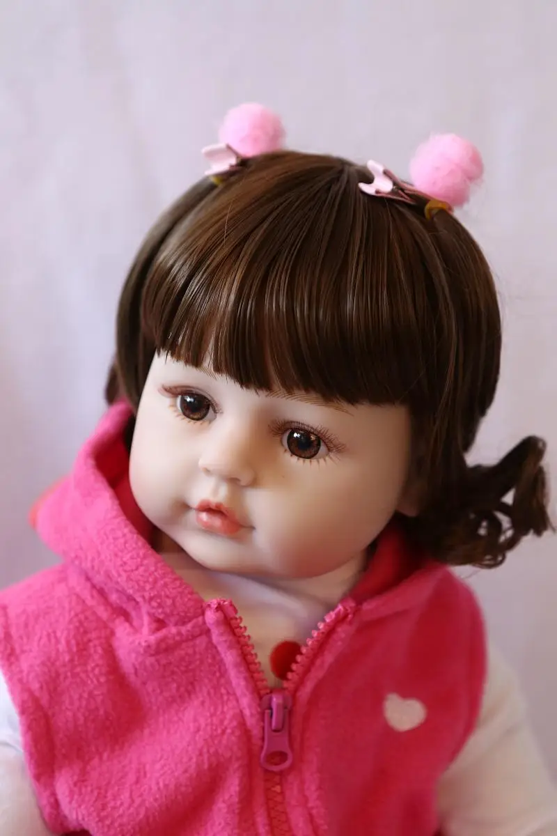 

Npk Original 47Cm Baby Doll Curly Hair Girl Reborn Toddler Soft Silicone With Cloth Body Realistic Doll Playing Toys For Kids