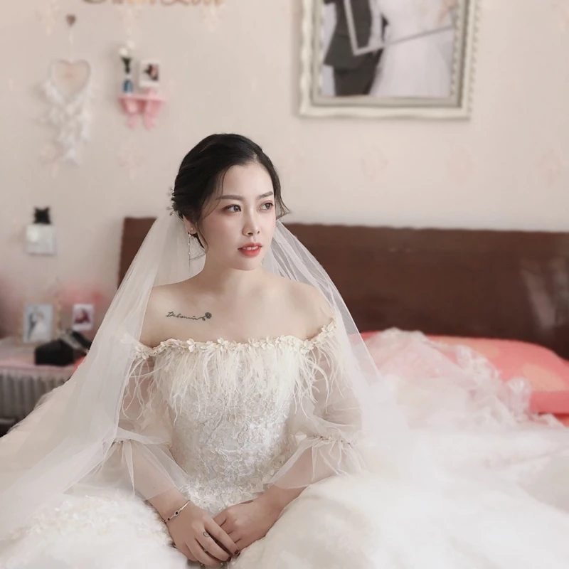 Простая короткая фата 60-90 см двухслойная Тюлевая белая Свадебные аксессуары