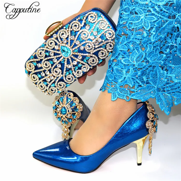 

Amazing Green With Crystal Stones Women High Heels Spring/Autumn Shoes And Evening Handbag Sets CR890 Height 8CM