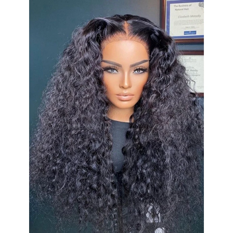 

Large Cap Size Kinky Curly Natural Black Color Lace Front Wig T-part Wig With Baby Hair Human Hair Wig Glueless Adjustable Strap