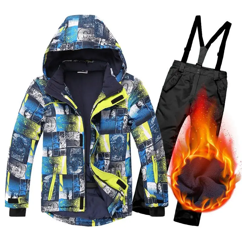 

Лыжный костюм детский зимний теплый ветрозащитный водонепроницаемый спортивный зимний комплект из пальто и брюк для мальчиков и девочек к...