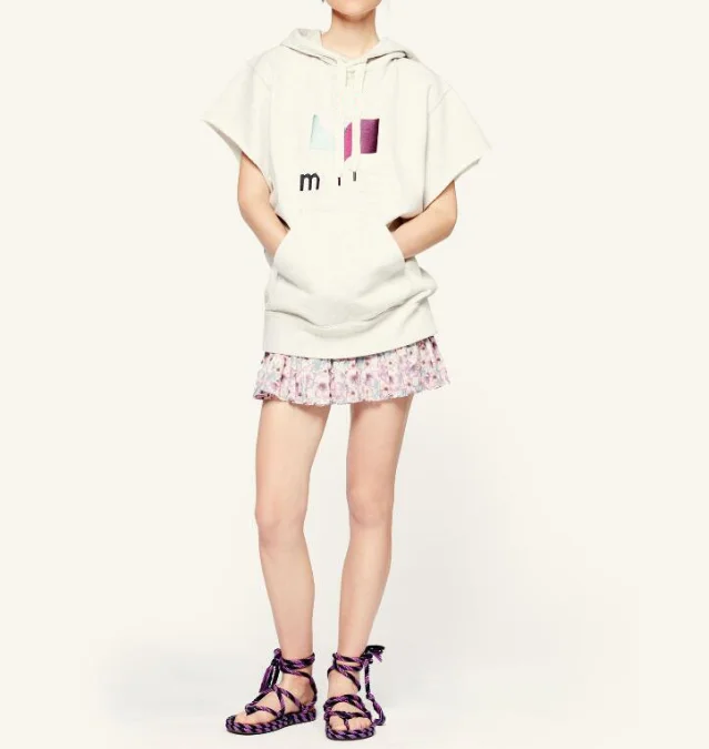 

2021 Spring and Summer New French Pattern Embroidery Thin Sweatshirt Hooded Short Sleeve Casual Fashion Sweatshirt Women