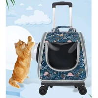 pet suitcase stroller cat carrier bag breathable pet backpack portable cat bag carrying for dogs large space trolley travel bag