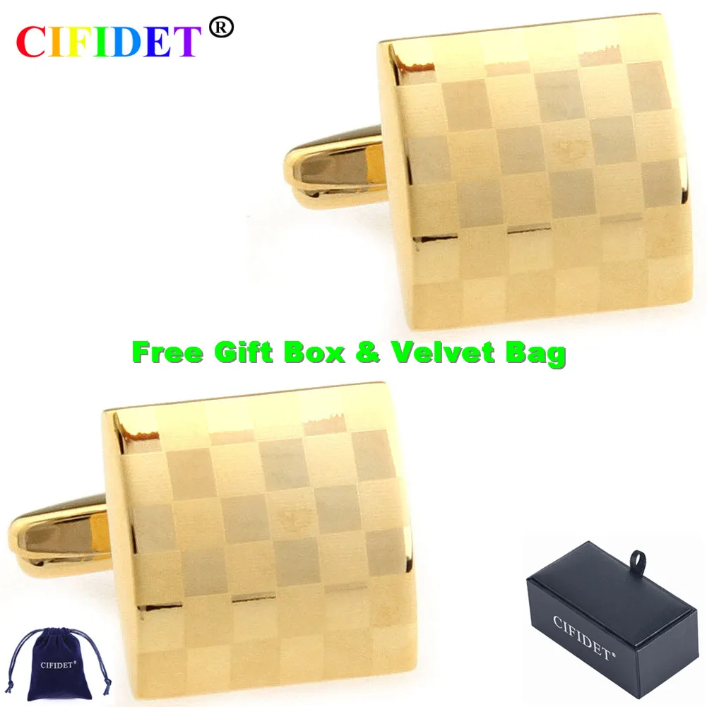 

CIFIDET Brand Cufflink Fashion Gold Engraving Shirt Cuff Link With Velvet Bag and Gift Box Jewelry Accessories Present for Men