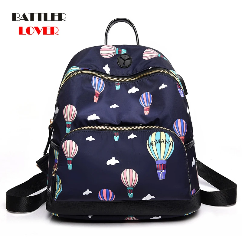 

New Fashion Mother Backpack Printed Balloon Bagpack for Women 2021 Outdoor Traving Leisure Waterproof Nylon Big Shoulder Bookbag