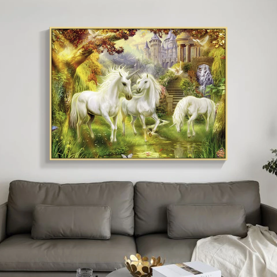 Полноразмерная 5D картина из страз сделай сам вышивка крестиком единорог 3D