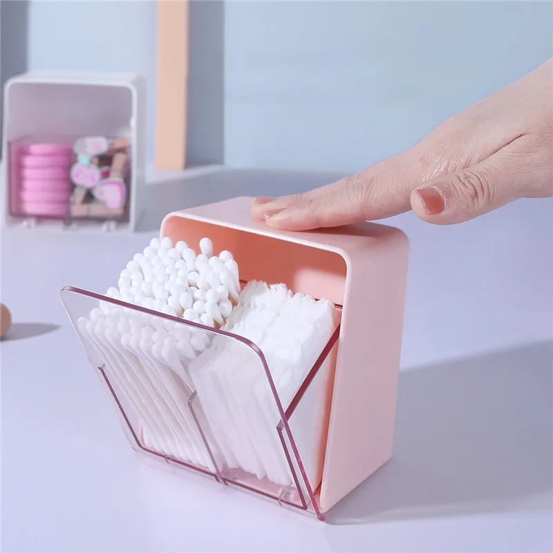 

Cosmetic cotton storage box desktop makeup remover cotton swab box dustproof Wall Hanging Cosmetic lipstick earring storage box