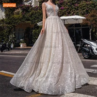 glitter ivory wedding gown 2021 sexy vestido de noiva v neck lace appliqued sequined %d0%bf%d0%bb%d0%b0%d1%82%d1%8c%d0%b5 %d1%81%d0%b2%d0%b0%d0%b4%d0%b5%d0%b1%d0%bd%d0%be%d0%b5 custom made bridal dresses
