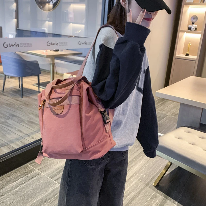 

Japanese ins Wind Solid Color Nylon Waterproof Backpack Female Fashion Student School Bag Lady Large Capacity Travel Backpack