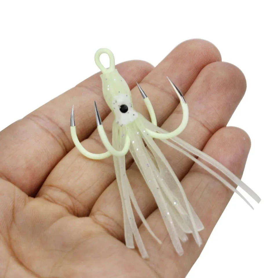 2Pcs* 6cm Assist Hook Octopus Squid Skirt Fishing Luminous hook Four Hooks Steel Alloy Sea Lure Bait Jigs | Спорт и развлечения