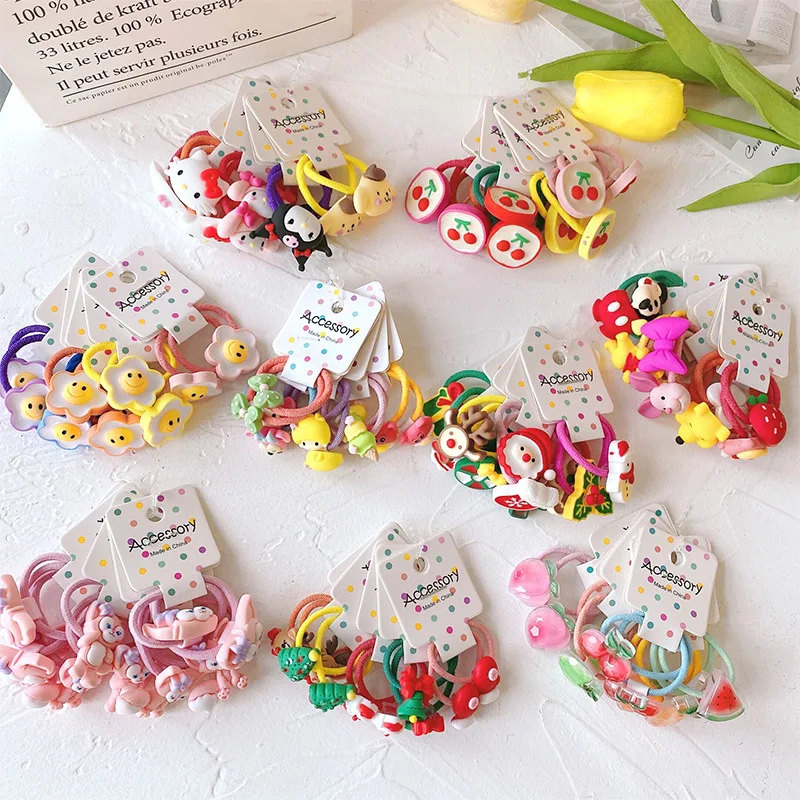

5 pairs of Korean girls and children hair accessories cartoon fruit flowers animals baby headbands do not hurt the hair elastics