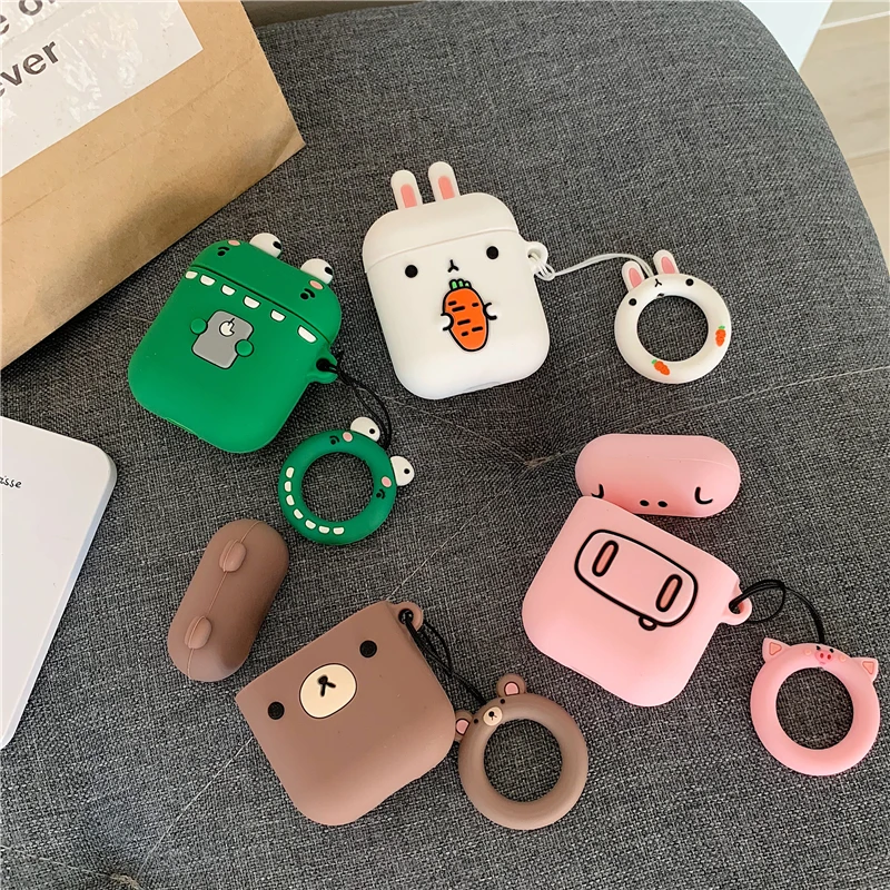Для AirPods чехол 3D милый мультяшный чехол для наушников s для Apple Airpods 2 забавные аксессуары Защитная крышка с кольцом на палец